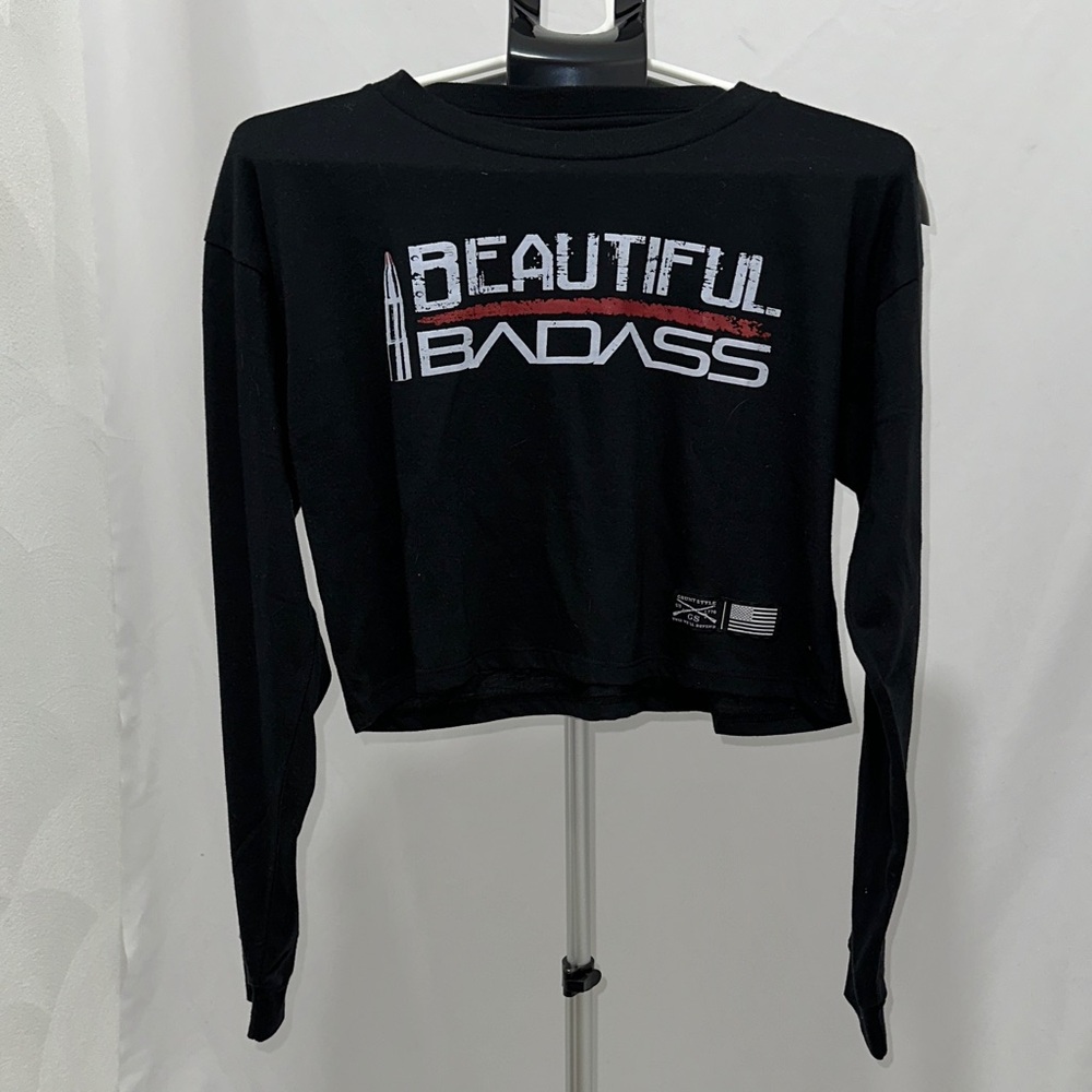 Grunt Style Black Long-Sleeve 'Beautiful Badass' Crop Tee